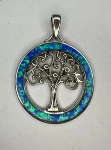 Beautiful VNT NOS Sterling Silver CI925 Opal Inlay Tree Of Life Pendant - Picture 1 of 10