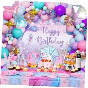 Mermaid Birthday Party Decorations , Mermaid Party Supplies for Girls, Serves - Picture 1 of 7