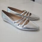 Veronica Beard Nola Strappy Metallic Silver Almond Toe Ballet Flats Size 8