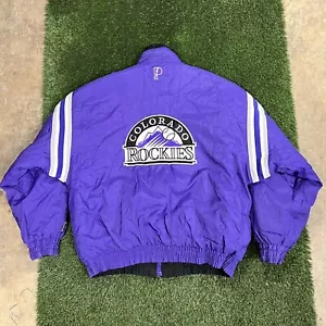 Vintage 90s Pro Player Reversible Colorado Rockies MLB Puffer Jacket XL READ - Picture 1 of 9
