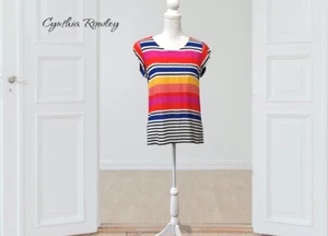 Nueva con etiquetas Blusa Top Cynthia Rowley a Rayas Mangas Cortas Colorida Talla Pequeña - Imagen 1 de 10