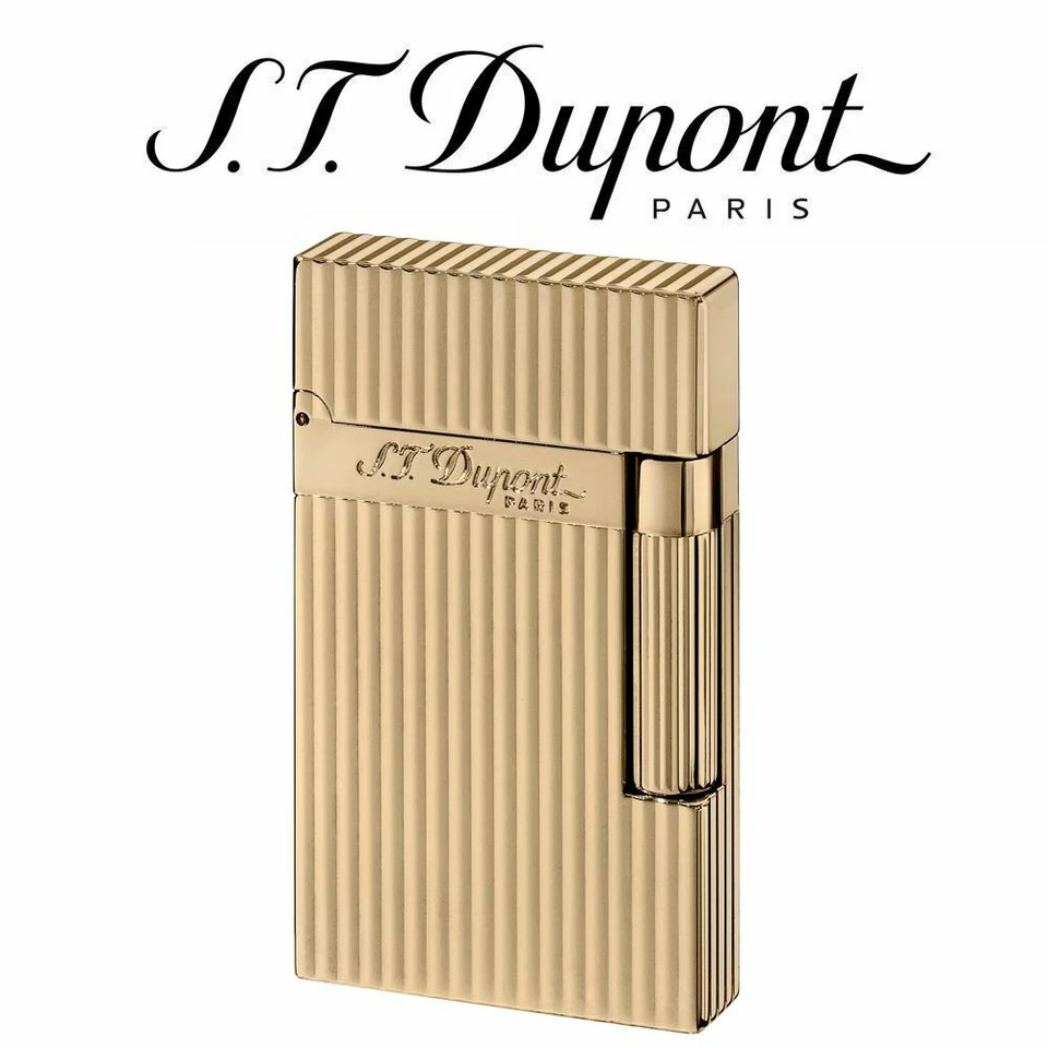 ST Dupont  Ligne 2 Yellow Gold Verticle Lines Soft Flame Lighter 016827 - Immagine 1 di 1