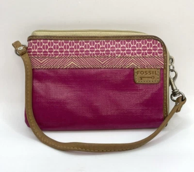 Cartera tarjetero con llave rosa fósil por muñeca cremallera alrededor de lona recubierta LEER Foto 1 de 4