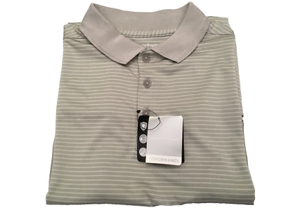 Camisa Polo Great Northwest Para Hombre Gris/Blanco Rayas Rendimiento Cuello Talla Pequeña Foto 1 de 4