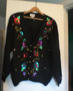 Vintage Exclusive Imports Cardigan Sweater Size 46 Sequin & Beads - Picture 1 of 11