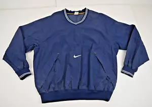 Chaqueta Pullover Vintage Nike Talla L Años 90 Azul Marino Cuello en V Delantero Centro Swoosh - Imagen 1 de 11