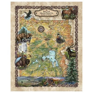 Senderismo Yellowstone Wyoming Montana Mapa Arte Impreso Póster Vintage Pared Hogar Decoración - Imagen 1 de 9