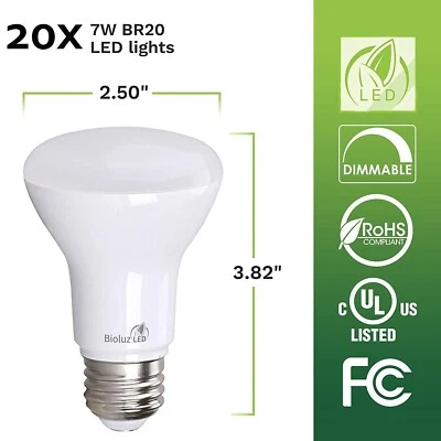 Qty 20 Bioluz LED Br20 Smooth 6w (50w Equivalent) 2700k 540 Lumen Dimmable Flood - Image 1 of 4