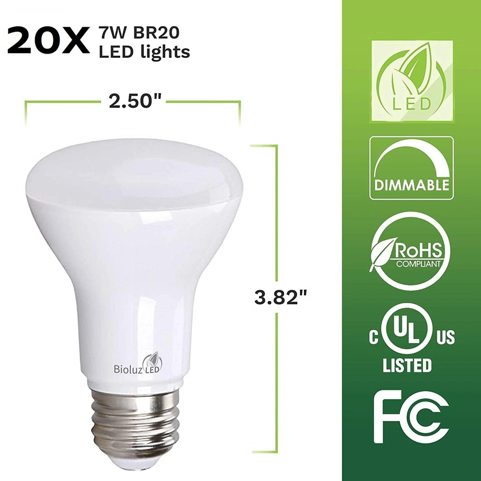 Qty 20 Bioluz LED Br20 Smooth 6w (50w Equivalent) 2700k 540 Lumen Dimmable Flood - Image 1 of 4