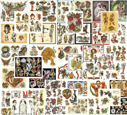 Traditional, Vintage, Old School Style Tattoo Flash Collection, 47 Sheets 11x14 
