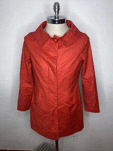 Trina Turk Trench Coat Size 6 Red Pockets Lined Jacket Covered Button front - Picture 1 of 8