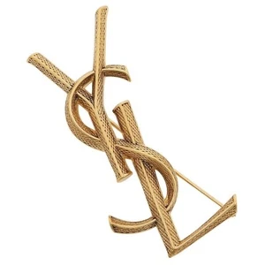 SALE SAINT LAURENT PARIS Brooch Cassandra Opium Snake Monogram Aged Gold NEW - Picture 1 of 5