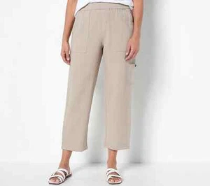 Susan Graver Tall Pure Easy Linen Utility Crop Pant Flax Size Tall XXS A498823 - Picture 1 of 2