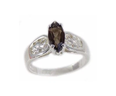 Antique Smoky Quartz + Ring: 19thC 1ct Cairngorm Scotland Gemstone Sterling Ring - Image 1 of 4