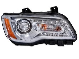 Halogen Headlight For 2011-2014 Chrysler 300 w/ Bulb Chrome Bezel Passenger Side - Picture 1 of 5