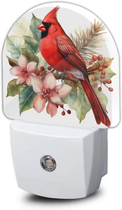 Red Cardinal Bird Flowers Night Light Plug-In for Bedroom Bathroom Kitchen - Picture 1 of 12