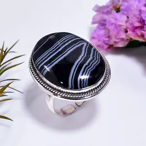 Black Botswana Agate Vintage Handmade 925 Sterling Silver Ring Adjusta. GM-5090 - Picture 1 of 6