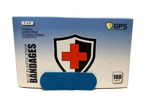 Blue Elastic Strip Bandages, 1" x 3", Latex Free, Sterile, Flexible Fabric, 100 - Picture 1 of 4