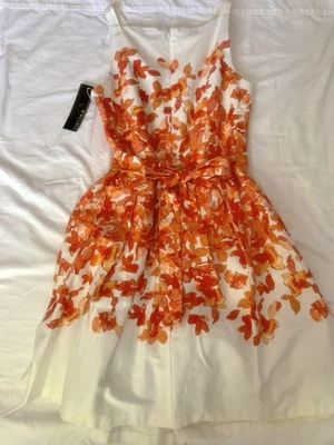 Vestido Chetta B Feminino Laranja com Cinto Floral Fit&Flare Sem Mangas Zíper Traseiro Tamanho 14 - Imagem 1 de 4