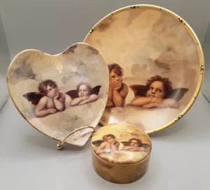 Cherubines en las nubes Lenox caja de baratijas de música y plato enviado al cielo + Bradford - Imagen 1 de 19