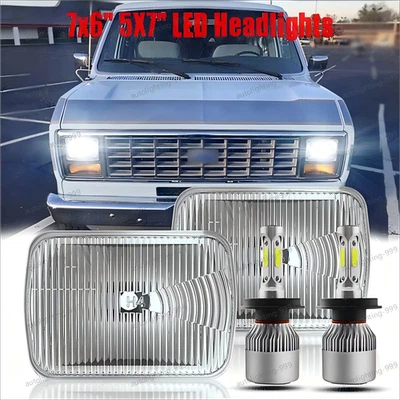 For Ford E-100 E-150 E-250 E-350 Econoline Pair 7X6" 5X7" LED Headlights H4 - Image 1 of 4