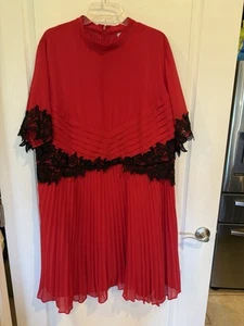 Asos curve women’s red w black lace pleated mini dress plus size 20 new w tag - Picture 1 of 7