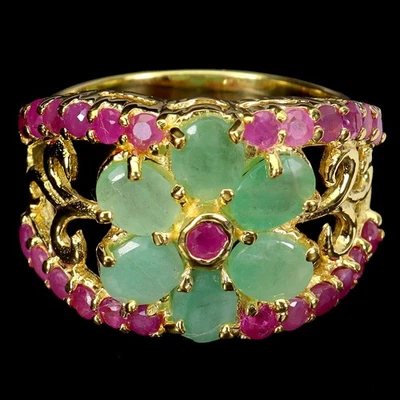 925 Sterling Silver Ring Oval Emerald Ruby Natural Gemstone Jewelry Size 7 - Image 1 of 4