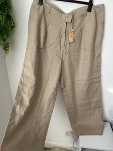 Fat Face Ives Wide Leg Linen Beige Trousers Uk Size 22 Regular NWTs - Picture 1 of 10