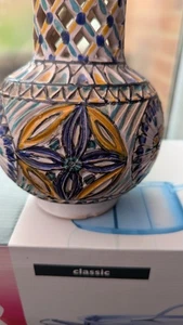 Vintage Continental art / studio pottery Openwork Lattice Pierced ceramic vase - Picture 1 of 3