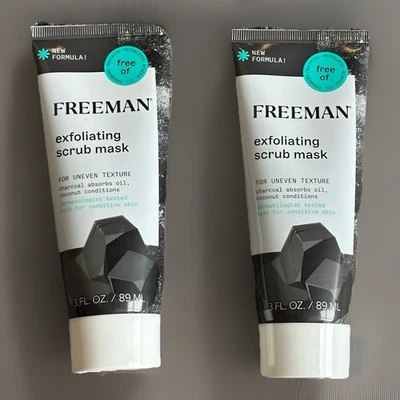 2x FREEMAN Exfoliating Scrub Mask Charcoal & Coconut 3oz Each • New Formula - Image 1 of 4