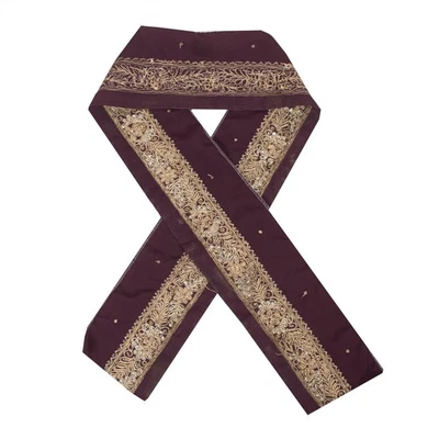 Cinta de encaje púrpura con cuentas a mano borde de sari vintage sánskriti 1 yd Foto 1 de 4