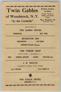 Anuncio impreso Woodstock New York Restaurants & Inns de la década de 1930 6" x 9" dos frontones - Imagen 1 de 2