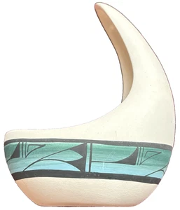 Vtg Navajo Pottery Signed (Elee) Handmade Hanging Planter Bird Feeder Half Moon - Picture 1 of 7