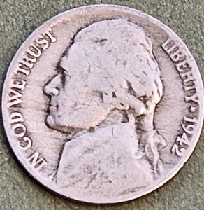 1942 P Jefferson Nickel Circulated Type 1 No Mint Mark - Picture 1 of 2