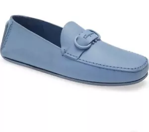 SALVATORE FERRAGAMO PALINURO BLUE SZ 7 EE SQUARE TOE GANCINI LOAFERS DRIVER - Picture 1 of 9