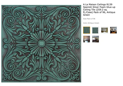 A La Maison Ceilings R139 Antique green Foam Glue-up Ceiling Tile 259.2 sq ft - Image 1 of 4