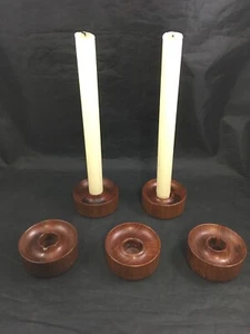 Mid Century Modern Wooden Candle Holders Set of 5 Flat Circular Vintage - Picture 1 of 12