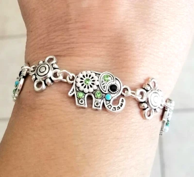 Pulsera Elefante Cristal Pulsera Elefante Plata Joyería Elefante Elefantes Foto 1 de 4