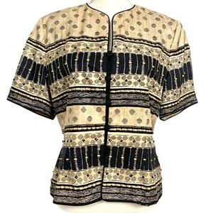 Adrianna Papell Beaded Short Sleeve Silk Cocktail Dressy Blazer Size 12 - Picture 1 of 9