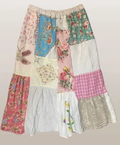 Handmade patchwork maxi skirt using vintage fabric and linens ladies medium - Picture 1 of 10