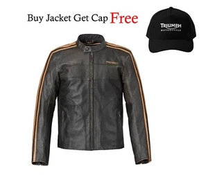 Triumph Motorbike Leather Jacket Bikers Cowhide Racing Jacket - Picture 1 of 5