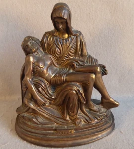 Pieta Sculpture A. Giannetti Jesus Mary 7" Bronze Metal Over Resin Michelangelo - Picture 1 of 11