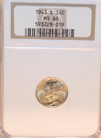 1943 S US Mercury Silver Dime 10c NGC MS66 Cover