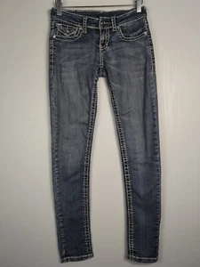 Miss Chic Womens Skinny Jeans Western Contrast Stitches Low Rise Denim Size 27W - Picture 1 of 12