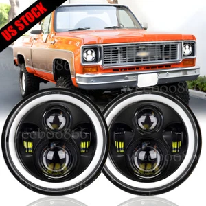 Par de faros LED redondos de 7" para Chevy C10 K10 K20 1975-1980 Halo DRL haz alto/bajo - Imagen 1 de 12