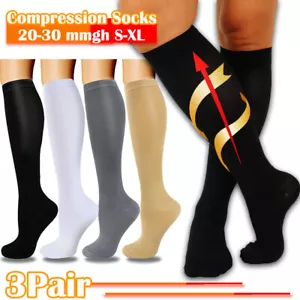 3Pairs High Quality -Compression Socks Stockings Womens Mens Knee High 20-30mmHG - Picture 1 of 16