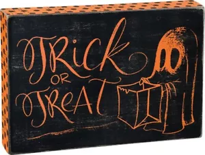 Halloween Sign Trick or Treat with Ghost Primitives by Kathy Fall Decor 10x7 in - Picture 1 of 1