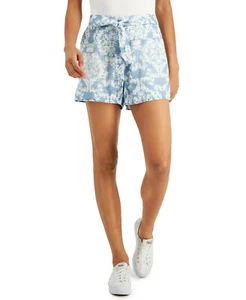Tinseltown Tie Waist Short Juniors' Women Size S Blue Floral Print~ New - Picture 1 of 4