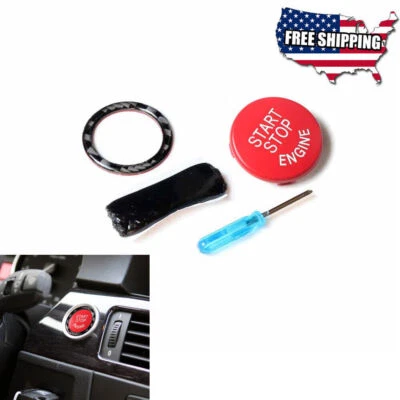 Tampa do motor de parada de partida de fibra de carbono vermelha interruptor de ignição anel tampa acabamento para BMW - Imagem 1 de 4