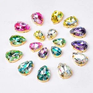 10X Glitter Crystal Beads Drop Shape Pendant Craft for Costume Handbag Decor DIY - Picture 1 of 16